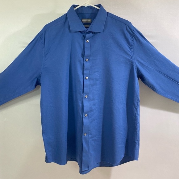 Michael Kors Men's Extra Large Blue Slim Fit Button Down Long Sleeve Dress Shirt - Picture 4 of 12